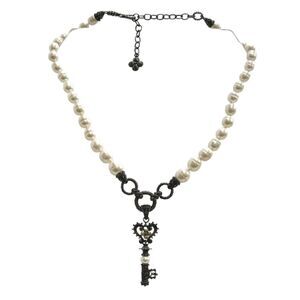 Barbara Bixby Cultured White Pearl Key Pendant Necklace 925 Sterling Silver 18K